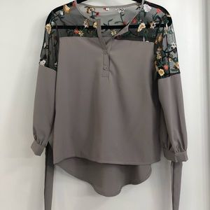 Gray Blouse With Lace Detail